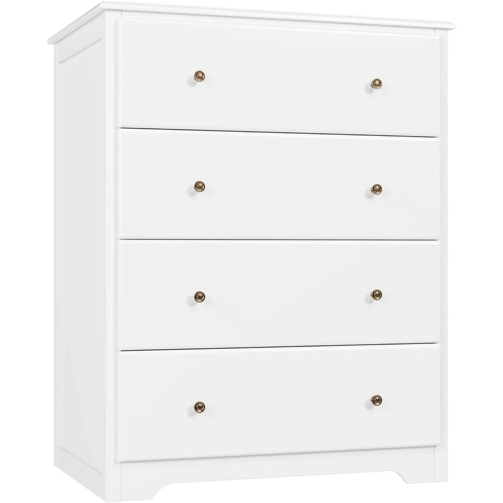 White Dresser, 4 Drawer Dressers Chest of Drawers, Modern Tall Dresser, Wood Drawer Chest Storage Cabinet, Hallway, Entryway