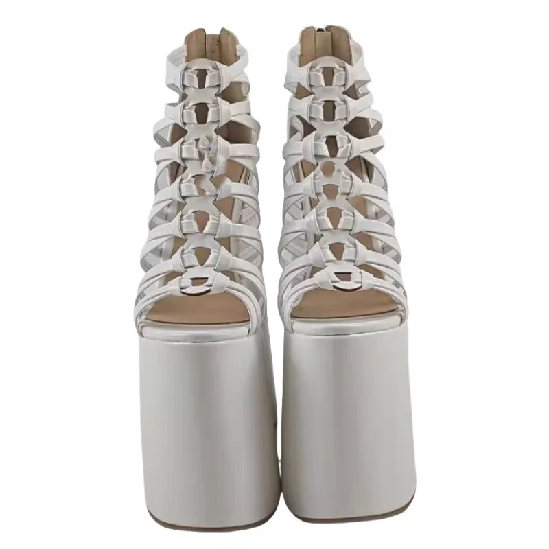 

White Hollow Zipper Platform Sandals Wedge Heel Peep Toe Fashion Sexy Cool 2025 Summer Big Size Woman Shoes Zapatillas Mujer