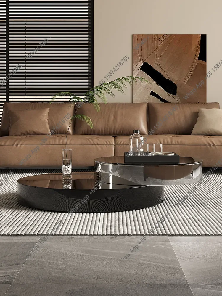 

Xx Light Luxury Coffee Table Living Room High-end Black Stainless Steel Glass Round Rotating Minimalist Designer Coffee Table