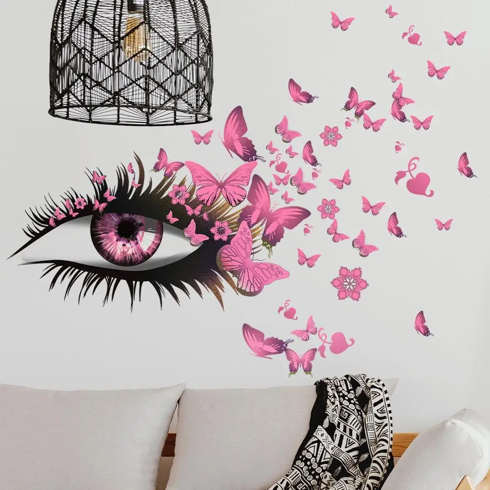 [ Ready Stock ]  Wall Stickers Eyelashes Butterfly Removable Decoration For Living Room Bedroom Background Wall