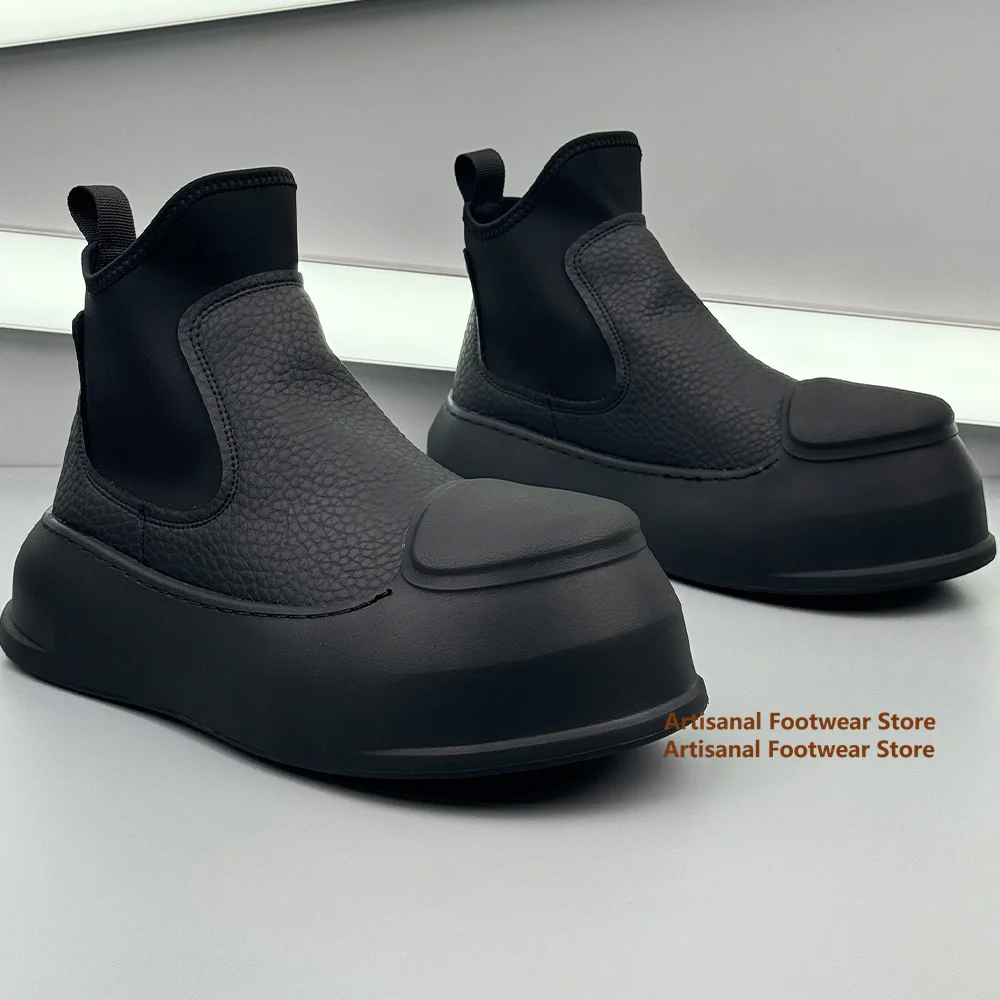 

Black Elastic Band Boots for Men High Top Autumn and Winter Men's Ankle Boots New In Thick Soled Height Increasing Short Boots