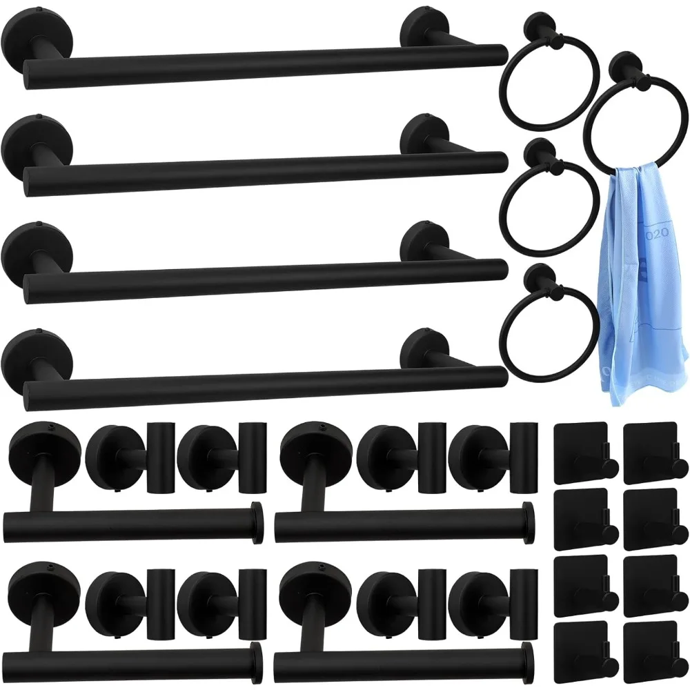 

Набор фурнитуры для ванной комнаты из нержавеющей стали, 28 шт., матовый черный вешалка для полотенец, кольца для полотенец, крючки для халата, держатель для туалетной бумаги, настенный