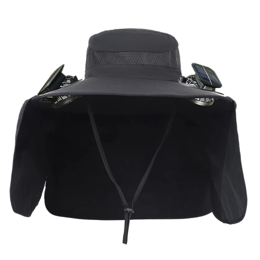 

New Wide Brim Solar Fan Hat Sun Protection with 2 Solar Fan Bucket Hat Breathable With Neck Flap Fishing Hat Outdoor