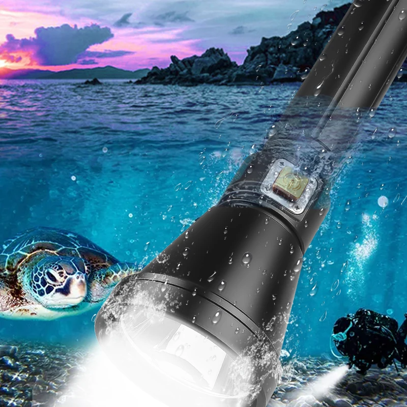 Powerful Diving Strong Light XHP90 Flashlight Professional Amphibious Convenient Torch Large Cup Fixed Focus IPX8 Scuba Lantern