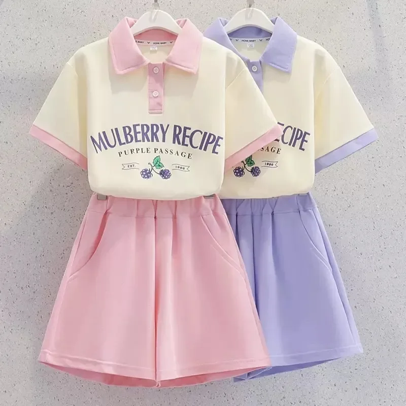 Conjuntos de Roupas para Meninas Adolescentes Verão 2026, Camiseta de Manga Curta e Shorts, Conjunto de Duas Peças, Roupas Casuais para Crianças, Roupas Escolares