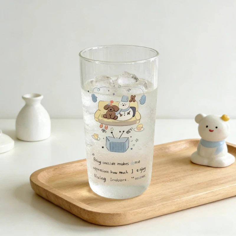 

Cartoon Snowman Large Capacity Glass Cup High Borosilicate Transparent Creative Juice Cup Cute Fashion Water Cup Daily Drinking