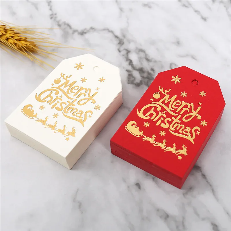 

Merry Christmas Gift Tags White Red Small Cards Candy Cookie Package Hang Tag Navidad Noel Natal Party Supplies Decoration 50pcs