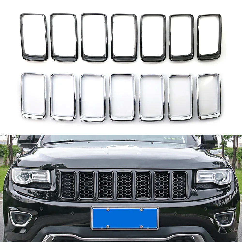 

7Pcs Chrome/Black Car Front Grille Grill Inserted Ring Trim Cover ABS For Jeep Grand Cherokee 2014 2015 2016