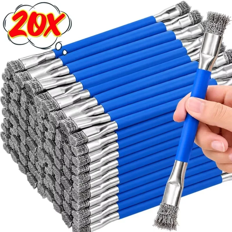 20/1PCS Stainless Steel Wire Brush Heavy Duty Double Headed Scrub Brush For Metal Parts Rust Removal Cleaner Hand Cleaning Tool