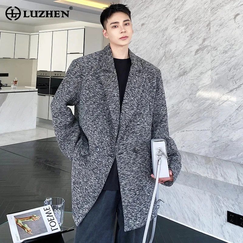 LUZHEN Elegance 2024 Winter Woolen Coat Shoulder Pads Temperament Casual Men's Versatile Overcoat Blazer Double Breasted LZ8097