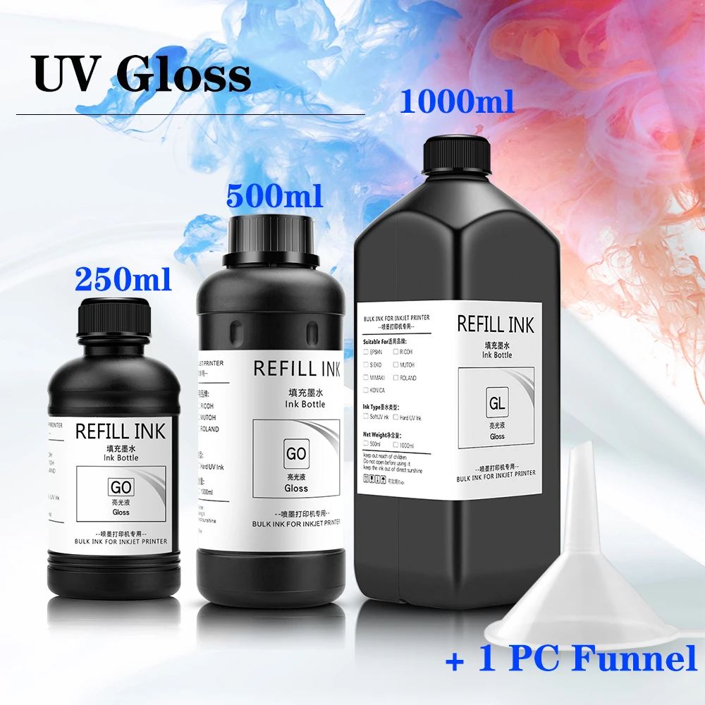 Soft UV Varnish UV Gloss Ink For Epson 1390 1400 1410 1430 1500W L800 L805 L1800 R290 R300 R1800 DX5 DX7 Printhead