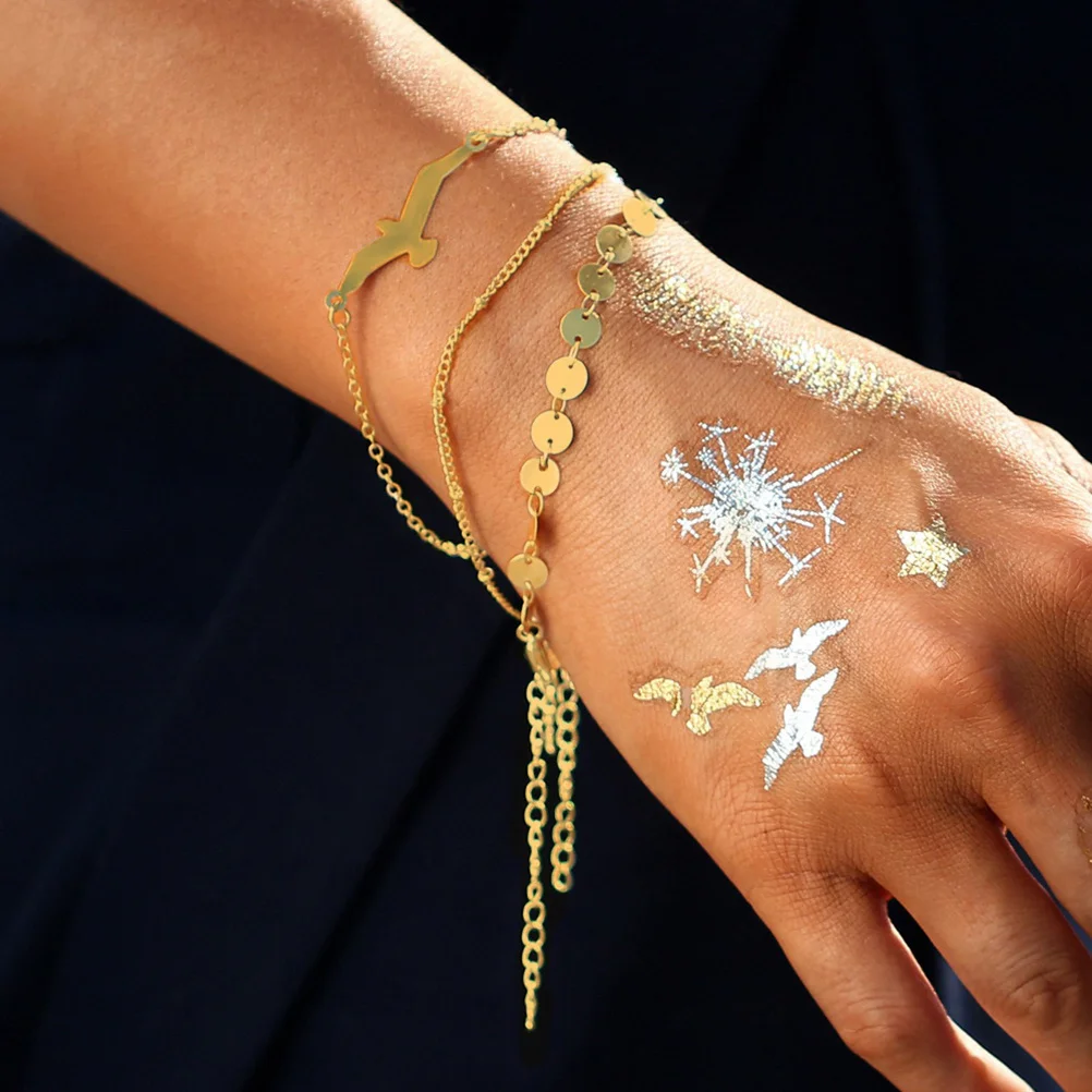 3Pcs Alloy Bracelets Set Golden Retro Style Comfortable Skin Touch for Party Travel Beach Gift Jewelry