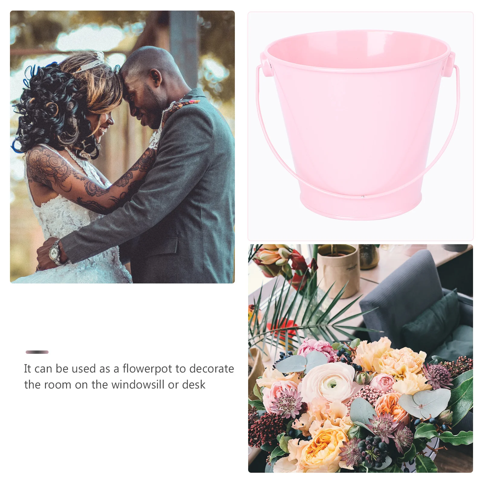 5 قطعة دلاء زهور صفيح صغير وردي مقاس S أواني زهور متينة بسيطة دلو زفاف ديكور حفلات الزفاف دلو الزفاف