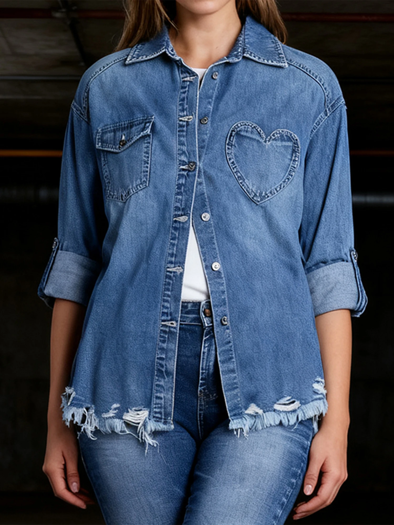 

Women s Casual Long Sleeve Button Down Denim Shirt Jacket with Turn Down Collar for Stylish Fall Outfits and Everyday Wear