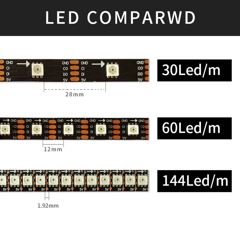 Светодиодная RGB-лента SK9822, аналог APA102 SPI, индивидуально Адресуемая, программируемая, 5 в пост. Тока, 30/60/144