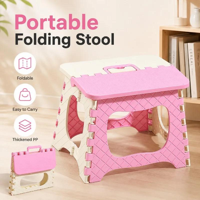 Portable Folding Stool Thickened PP Plastic Step Seat with Carry Handle Anti-Slip Compact Chair for Adults Kids Home Camping