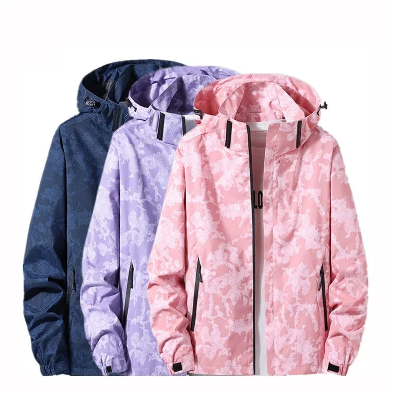 Windbreak Waterproof Women Removable Hooded Coat Hiking Jackets Men Outdoor Climbing Camping Cycling Camouflage Jacket