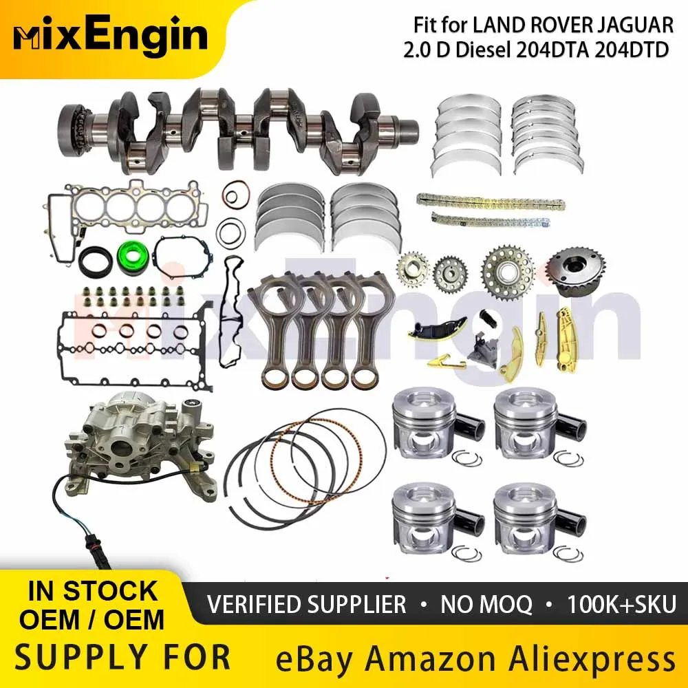 Engine Overhaul Rebuild Fit 2.0 Diesel 204DTA For LAND ROVER JAGUAR Oil Pump Pistons Crankshaft Conrod Bearing Timing Chain Kit