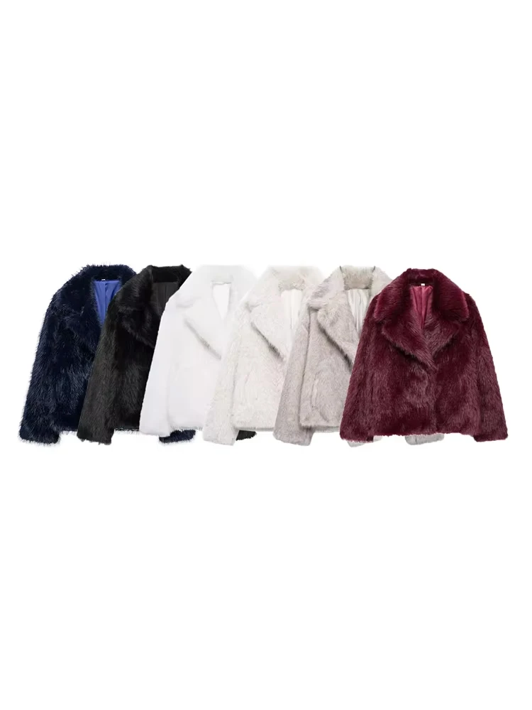 

Autumn Winter New Women Thick Warm Faux Fur Long Sleeve Coat Lapel Collar Fashion Female Outerwear Female Chic Tops