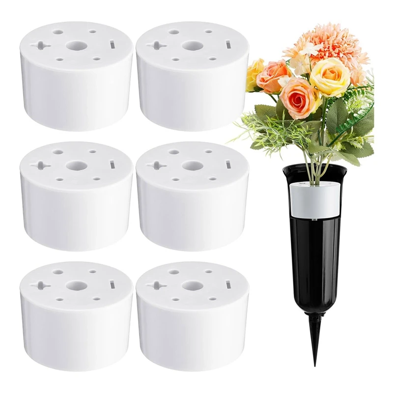 Durable 6-Pack Plastic Cemetery Flower Vase Inserts With 7 Holes, Reusable Floral Holder Bracket For Grave Decorations