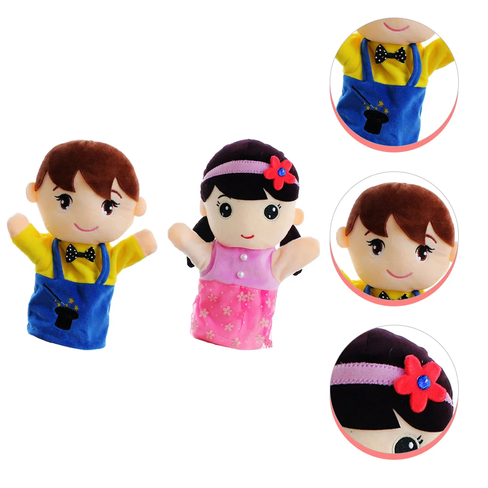 2 Pcs Family Hand Puppet Soft Puppets for Stuffed Storytelling Baby Toy Interactive Educational Role Play Kid Figure