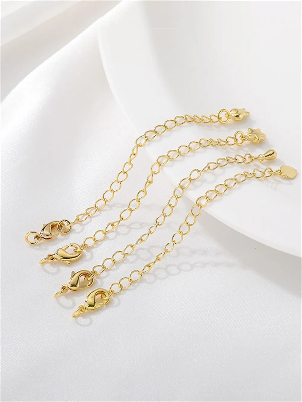 14K Gold-Color Love Pentagram Star Extension Chain Adjustment Tail Chain DIY Handmade Bracelet Necklace Material Accessories