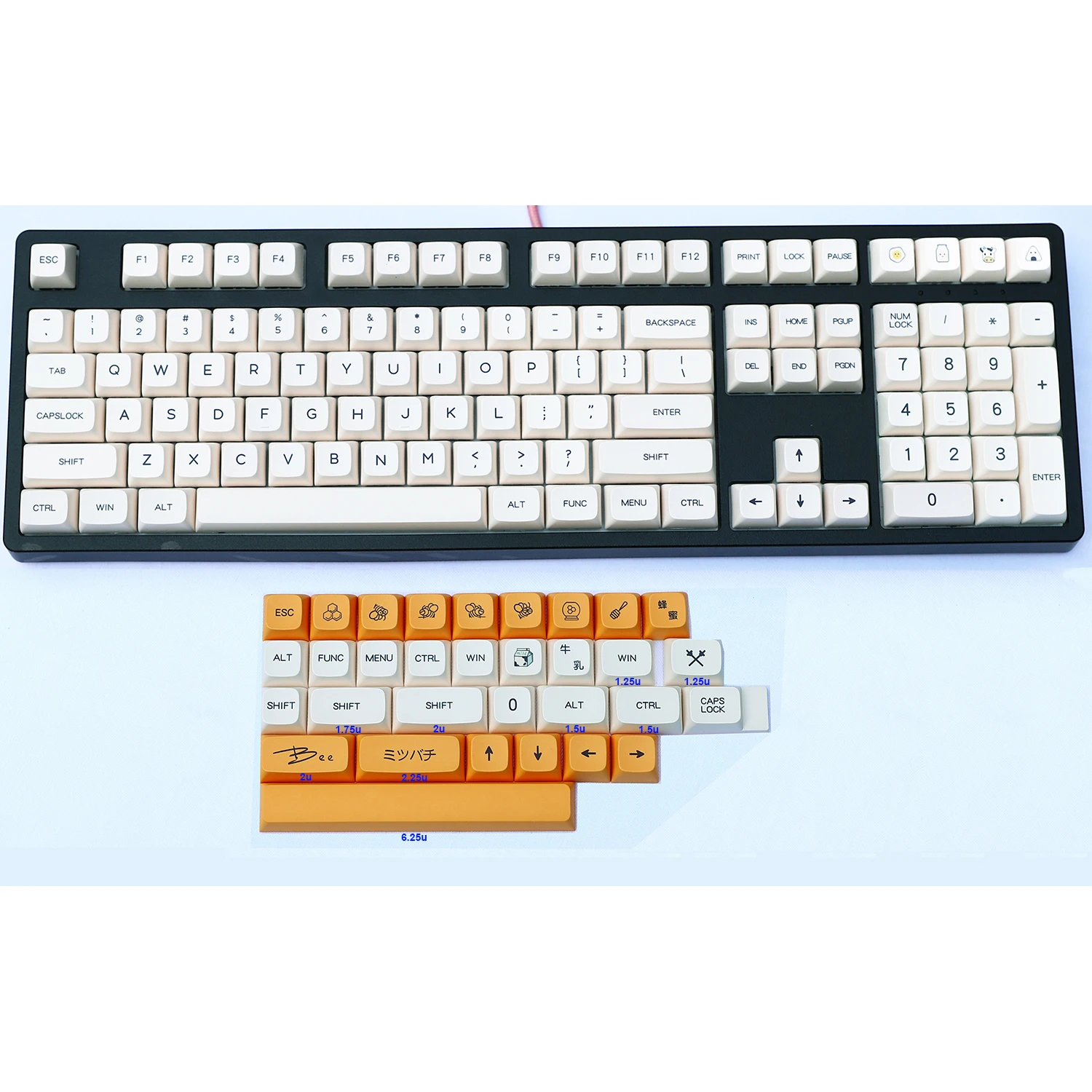 

XDA Keycaps Milk and Bee PBT for Cherry MX Switches Fit 61 63 64 67 68 84 87 96 104 108 GH60 GK61S FC980M Mechanical Keyboards