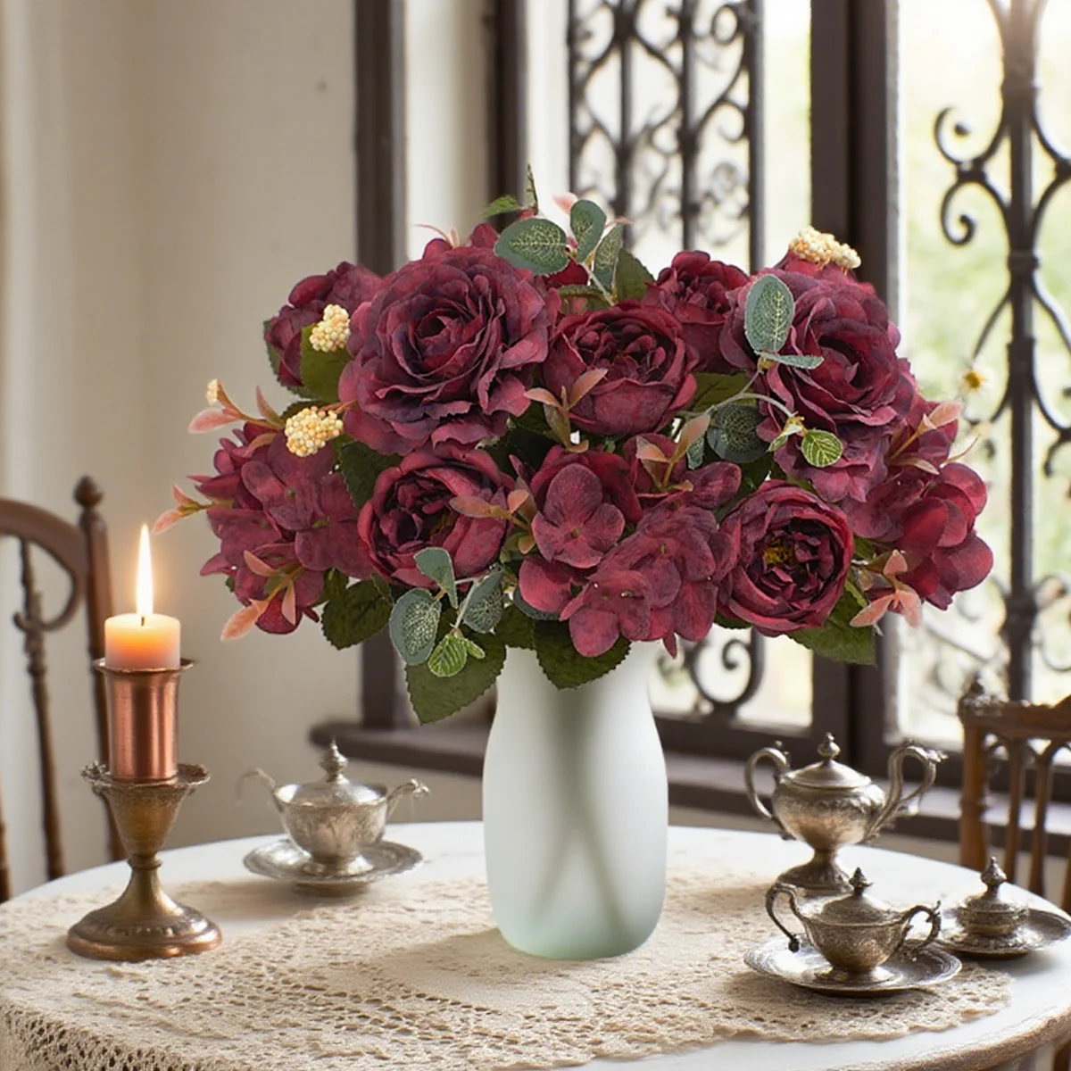 Künstliche Blumen Seidenrosen-Bouquet Hortensien-Pfingstrosen-Brautstrauß Garten Heim Zimmer Hochzeitsdekoration DIY Hochwertiges Geschenk