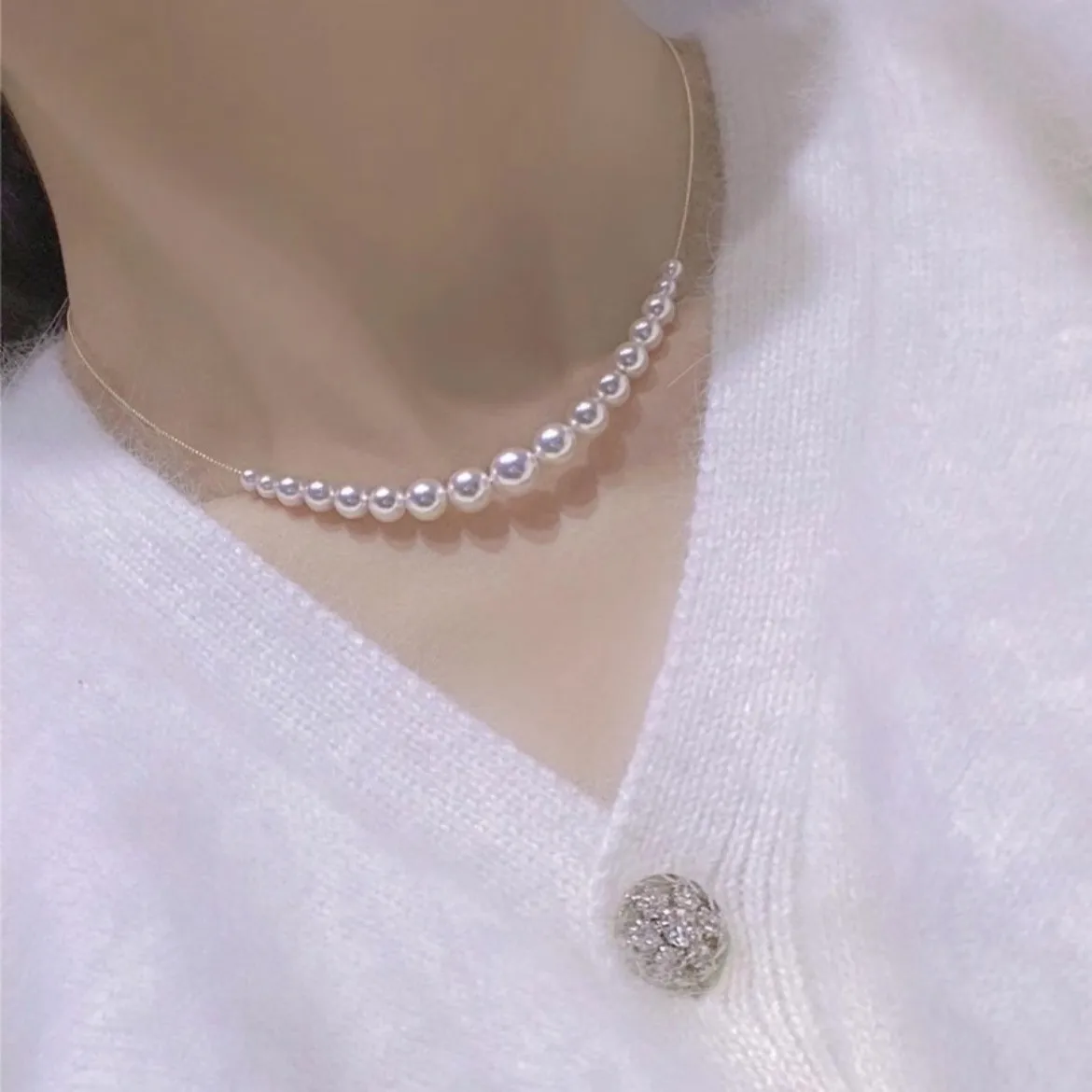 Aurora Crescent 3‑10mm Gradient Freshwater Pearl Choker, Natural Freshwater Pearl S925 Silver Necklace for Women Party Jewelry
