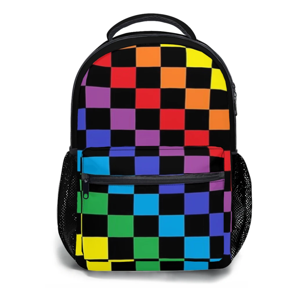 

Checkered Rainbow Black New Female Fashion girls High Capacity Waterproof College Backpack 17inch ﻿