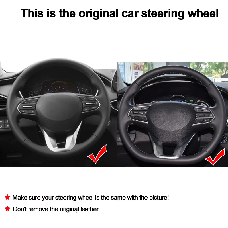 Hand Sewing Car Steering Wheel Cover Wrap Cow Leather For Hyundai Santa Fe 2019 - 2023 Palisade 2020 - 2022 Braid Funda Volante