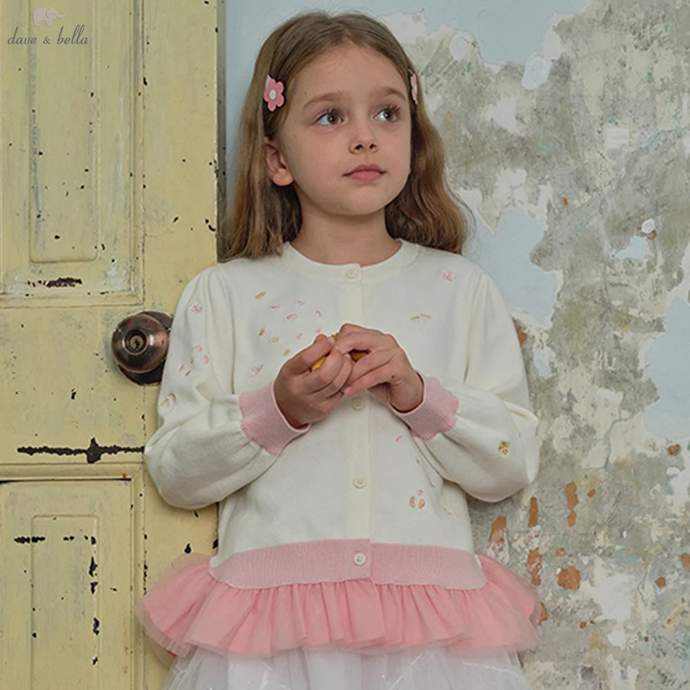 

Dave Bella, осенне-зимний кардиган для девочек, свитер для детей, милый вязаный свитер с длинными рукавами, детская верхняя одежда, кардиган DK1250091