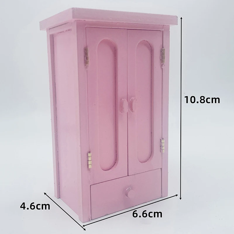 

Dollhouse Bedroom Pink Mini Wooden Wardrobe Model Dollhouse Miniature Furniture Decor DIY Scene Accessories Toy