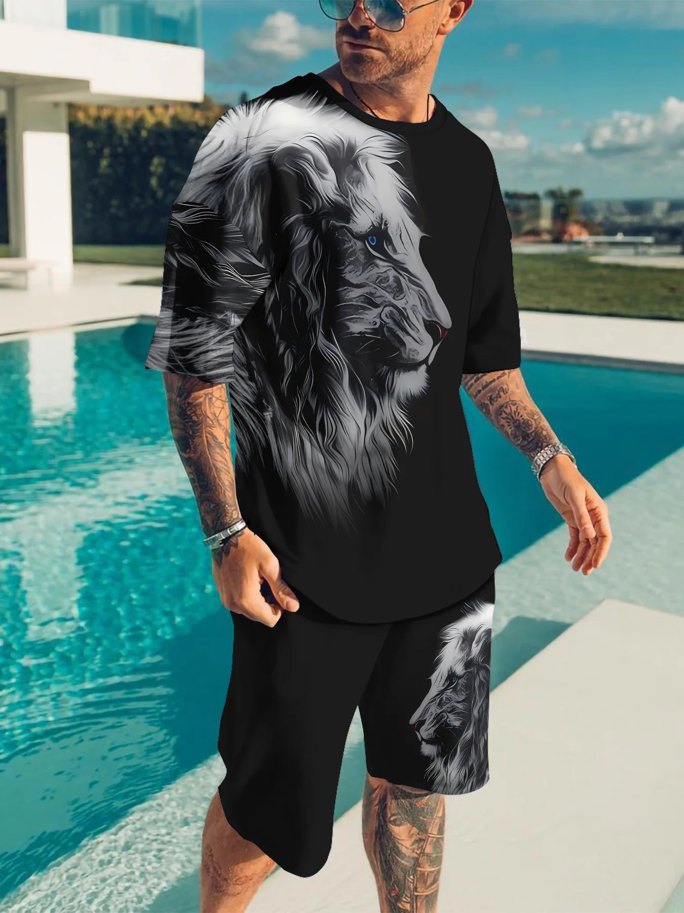

2026 Summer New Men's 3D Print T-Shirt & Shorts Set Y2k Oversized Casual Suitsuitable for Daily and Training Wear