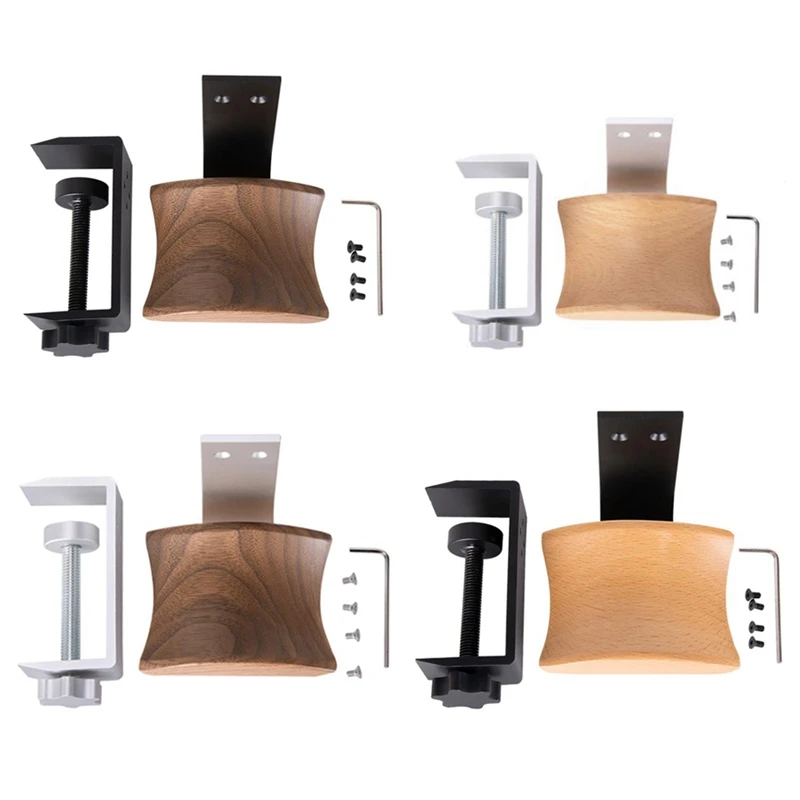 Wooden Headphones Stand Holder,Aluminum Alloy Desk Lock Clip Headphone Bracket,Easy Install Headset Display Hanger