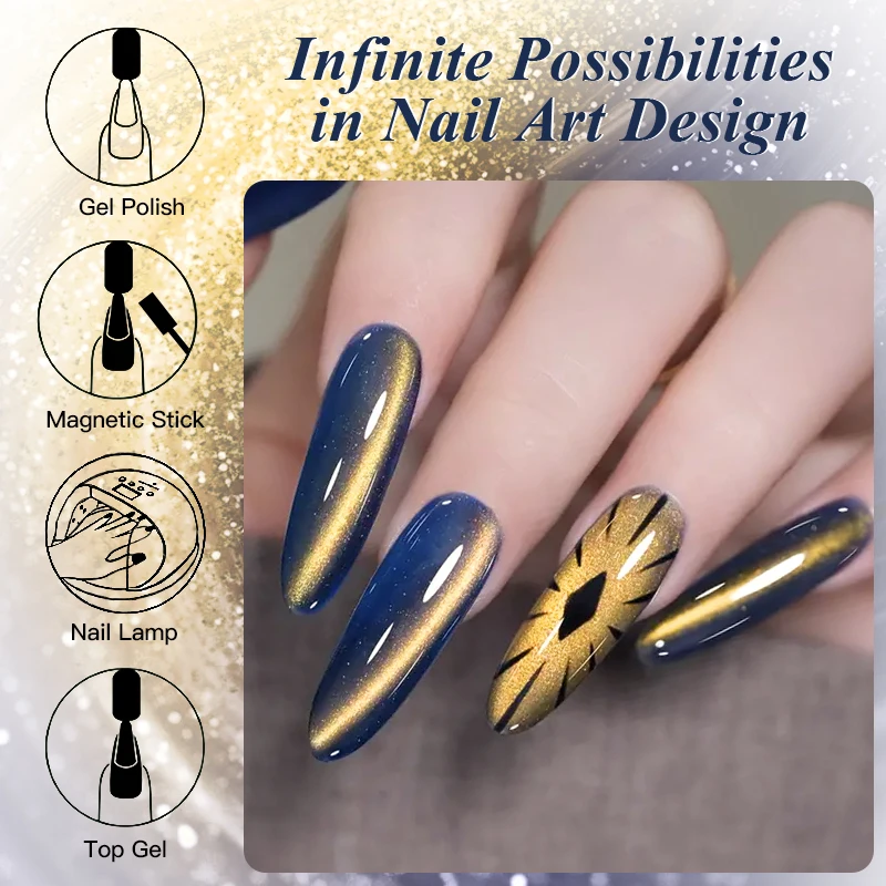 8ml Golden Gems Cat Magnetic Gel Nail Polish Shiny Effect Semi Permanent Soak Off UV LED Gel Varnish Manicure DIY Nail Supplies