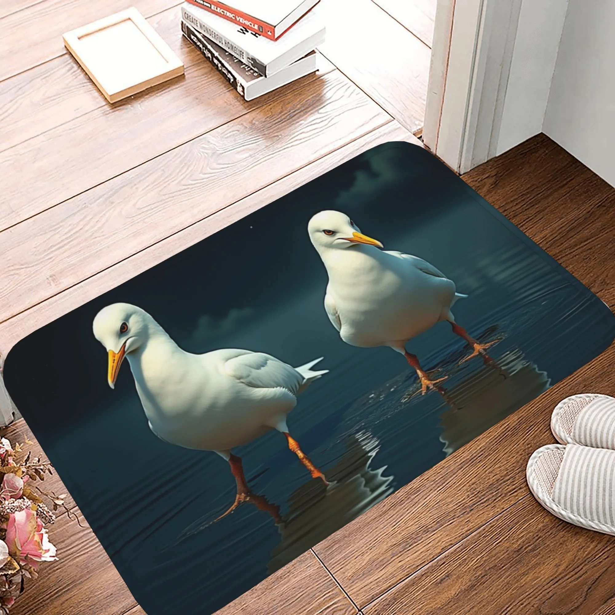 

1PC Two Seagulls Pattern Kitchen Rug Non-Slip Door Mat Pop design Bathroom Rug Bath Mat Carpet for Home Sink Laundry ecoreeree
