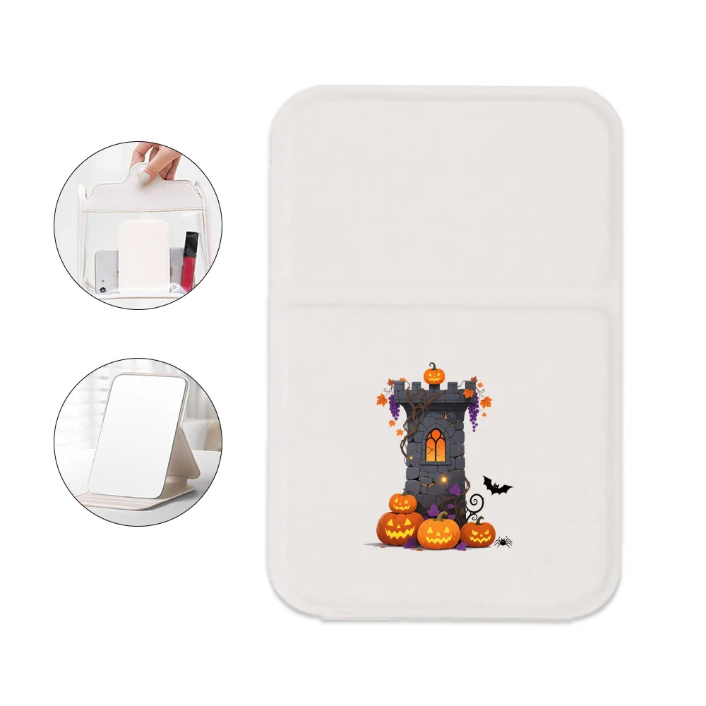 مرآة مكياج قابلة للطي لسطح المكتب، مرآة جيب محمولة بطباعة إبداعية، أداة محمولة غير قابلة للانزلاق، نمط حروف الهالوين