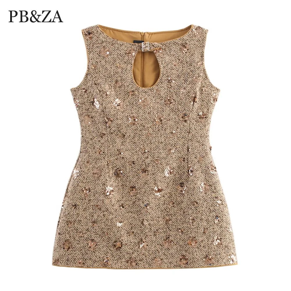 Early Autumn New Small Fragrant Style Heavy Industry Nail Diamond Lace Noble Sleeveless Tank Top Dress for Women with Waist Draw