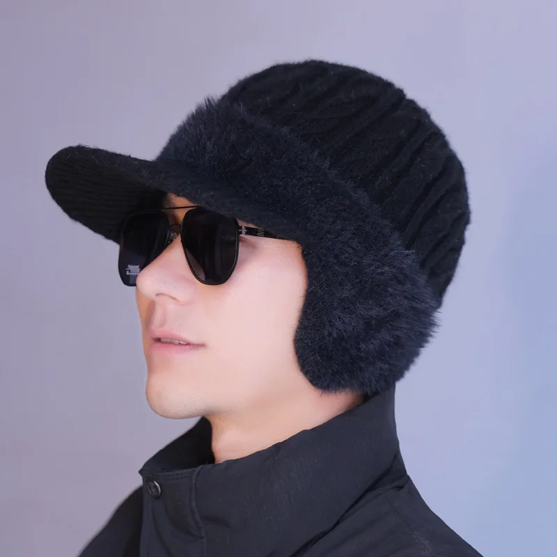 

Men's Winter Thickened Knit Hat - Fleece Lined Ear Flap Beanie, Windproof Cold Resistant Warm Hat for Cold Weather