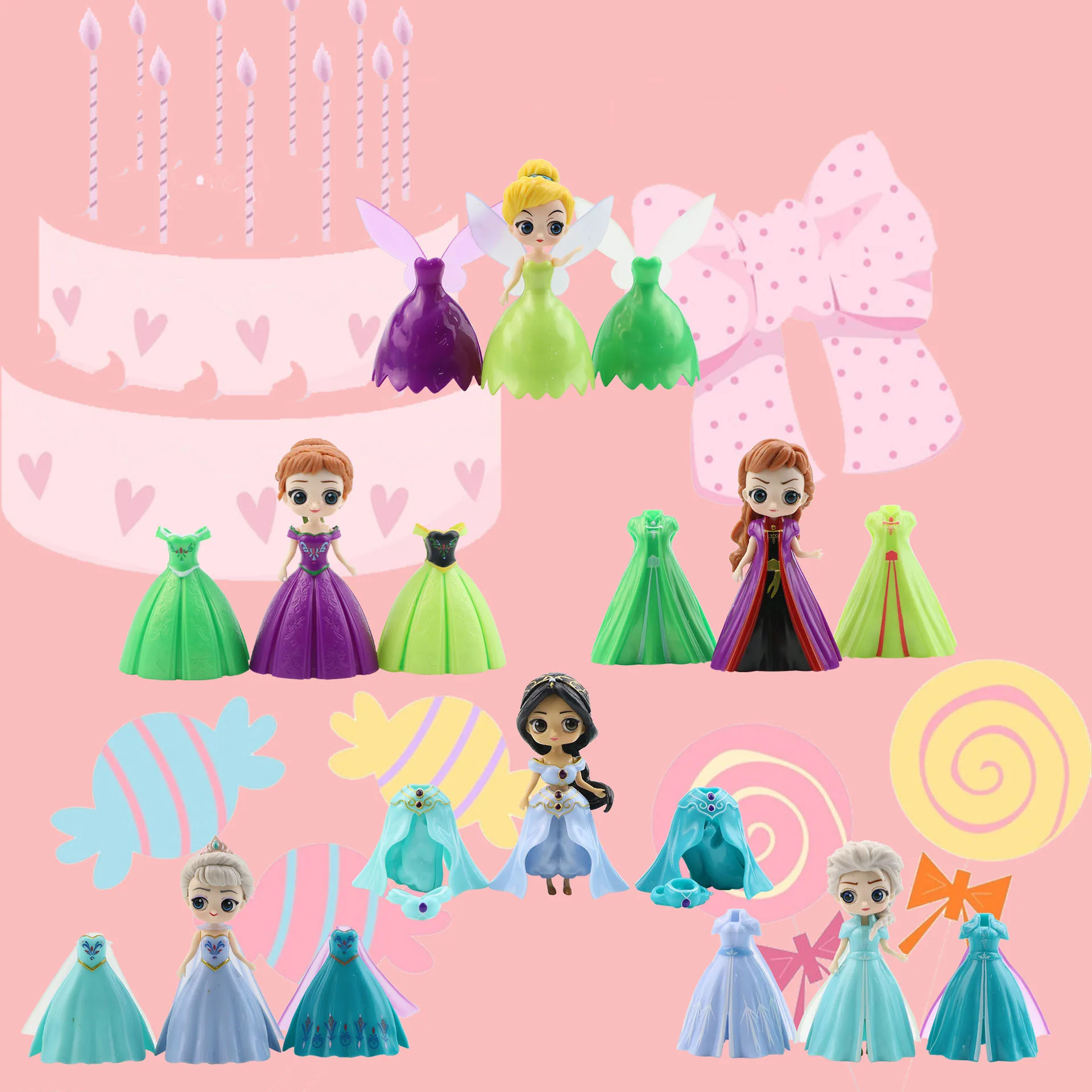 6Pcs Disney Princess Collectible Frozen Elsa Alice Cinderella Ariel Magic Clip Dress Clothes Change Doll Creative Dress Up Toys