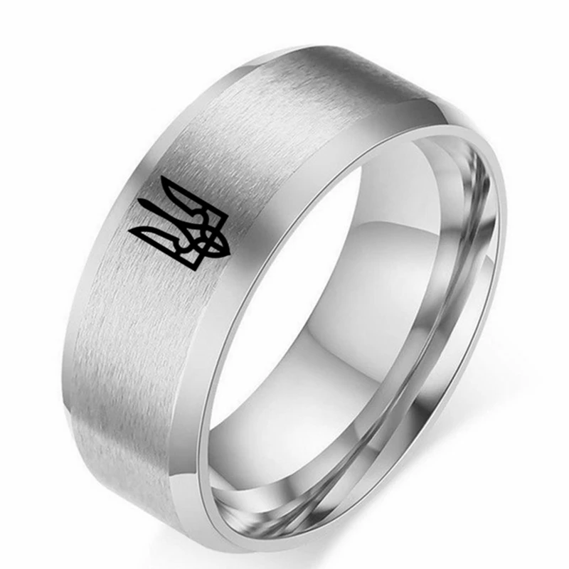 Ukrainian Stainless Steel Ring for Men National Emble Ring Ukraine Symbol Fashion 8MM 4 Color Metal Jewelry Size 7-12