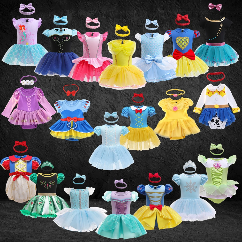 

Halloween Party Baby Girls Princess Dress Aurora Elsa Rapunzel Snow White Costume Newborn Jumpsuits Tulle Bow Rompers