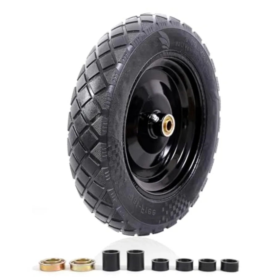

4.80/4.00-8" Flat Free Tire and Wheel, 15" Solid Wheelbarrow Tires, 3.00-4.00/4.80-8" with 5/8" and 3/4" Bearings, 3" Centered