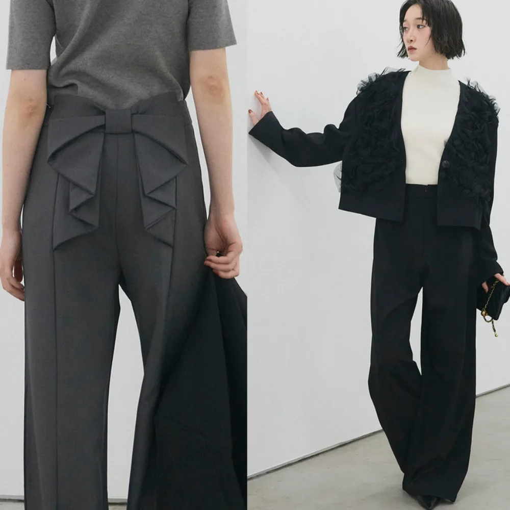 

Женские джинсы с синим бантом, весна 2026, новые расклешенные повседневные быстросохнущие брюки со средней талией в стиле ретро