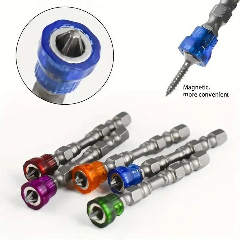 5pcs cross screwdriver bit set, 1/4 inch hexagonal handle, colorful magnetic ring PH2 cross screwdriver bit