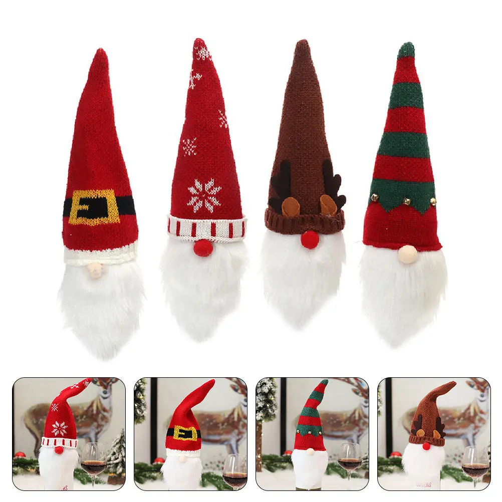 

4Pcs Christmas Wine Bottle Covers Gnome Red Wine Bottle Cover Festive Xmas Party Decoration Table Decor Christmas Party Supplies