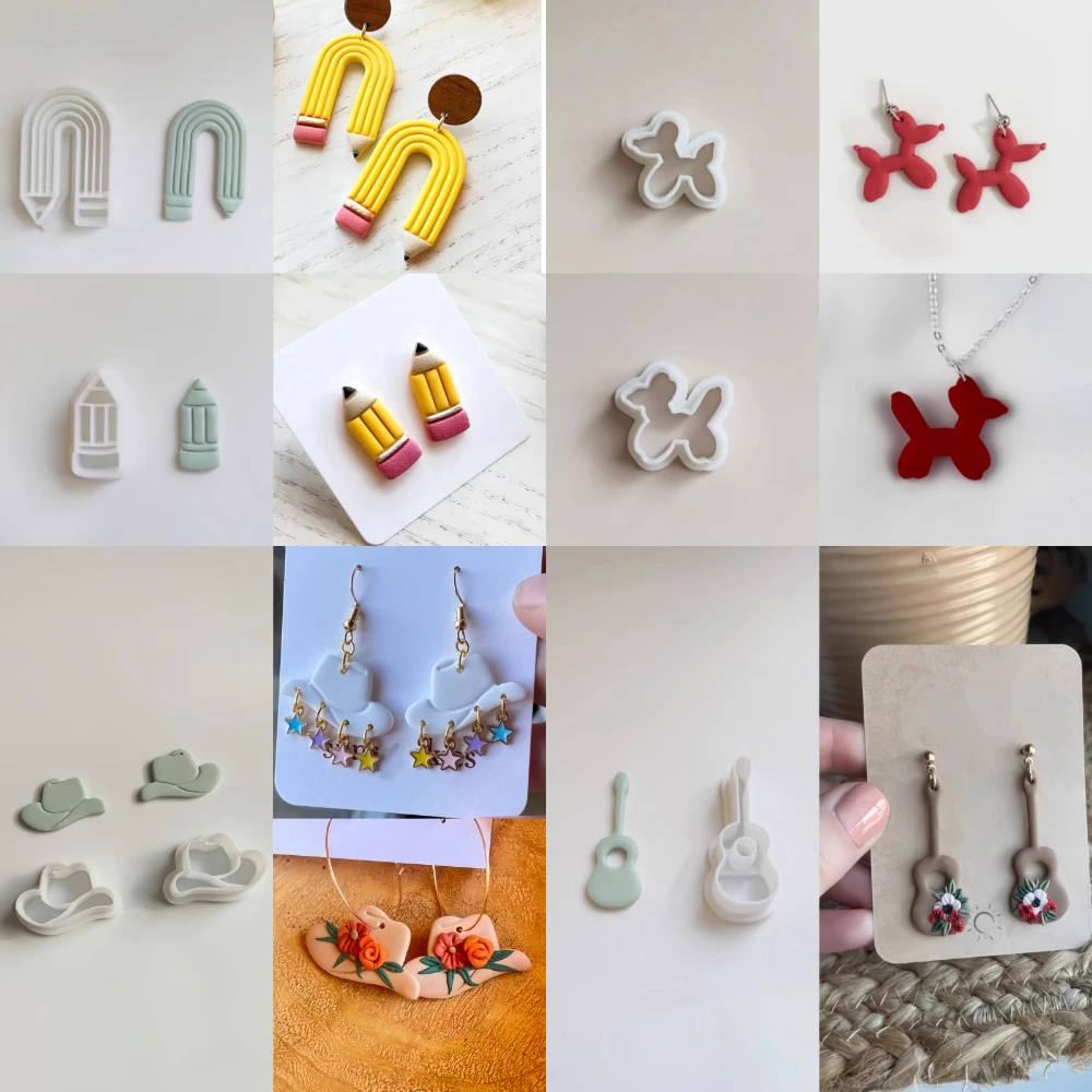 Stranger Series Curved Pencil/Ball Dog/Guitar/Tropical Fish/Cowboy Hat Shaped Clay Molds Earring&Decoration Making Cutting Molds