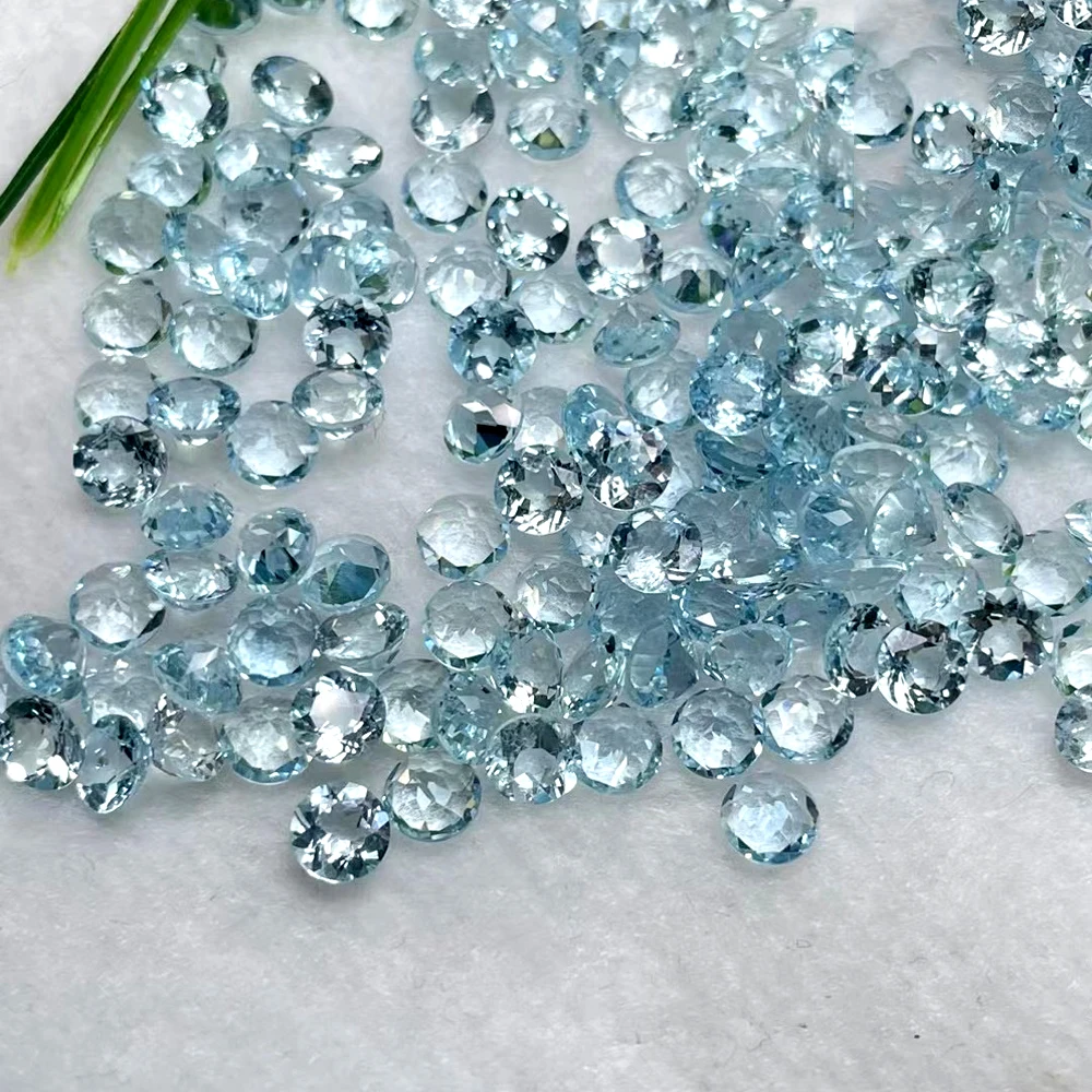 High Quality Eye Clear Natural Aquamarine 5pcs Lot 5mm-7mm Round Facet Cut Loose Gemstones Wholesale For Jewelry Making