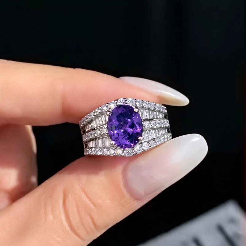 Aesthetic Design Luxury Blue Synthetic Zirconia Multilayer Eternal Ring for Women Elegant Temperament Wedding Engagement Jewelry